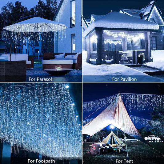 🎄 Solar Icicle Curtain LED 8 Lighting Modes: Enchanting Holiday Decor! ✨ - ShopperDeals.shop