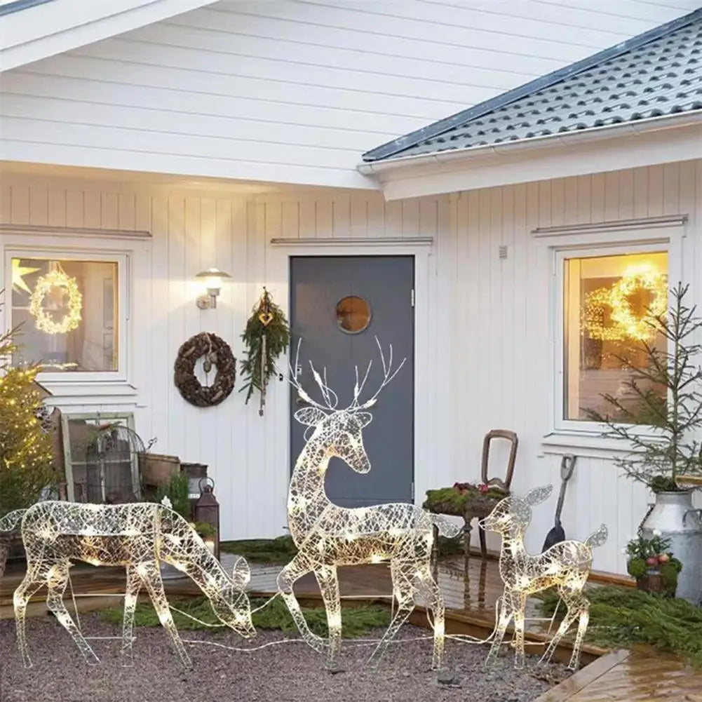 2D LED Lighted Deer Family Figurine Cozy Holiday Outdoor Garden Decoration Led Deer Family Figurine for Christmas Outdoor Yard - ShopperDeals.shop