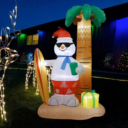 ☃️🌴 WinterBeach Bliss: 2.4M LED Illuminated Inflatable Snowman for Indoor/Outdoor Christmas Decor - ShopperDeals.shop