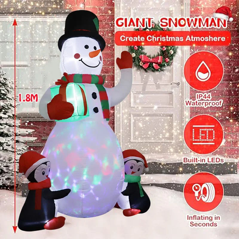 1.8m Christmas Decoration Inflatable Toy Gift Snowman Penguin Built-in LED Lights Indoor Outdoor New Year Party Garden Decor - ShopperDeals.shop