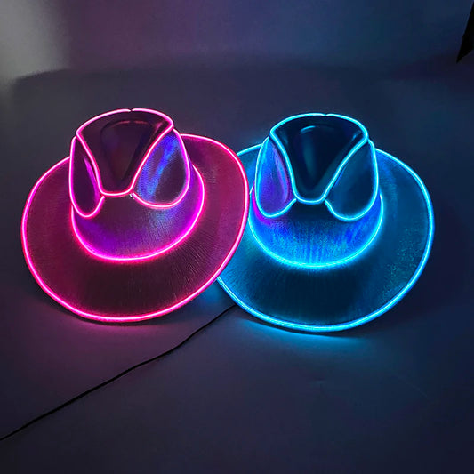 Glowing Decor  Supplies Luminous Cowboy hat  LED Pearlescent Cowboy  Cap Fashion Neon Light Hat For Party - ShopperDeals.shop