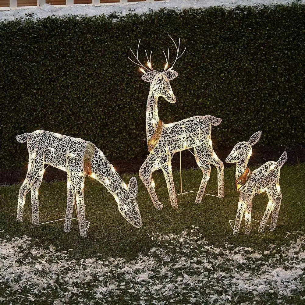 2D LED Lighted Deer Family Figurine Cozy Holiday Outdoor Garden Decoration Led Deer Family Figurine for Christmas Outdoor Yard - ShopperDeals.shop