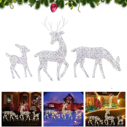 2D LED Lighted Deer Family Figurine Cozy Holiday Outdoor Garden Decoration Led Deer Family Figurine for Christmas Outdoor Yard - ShopperDeals.shop