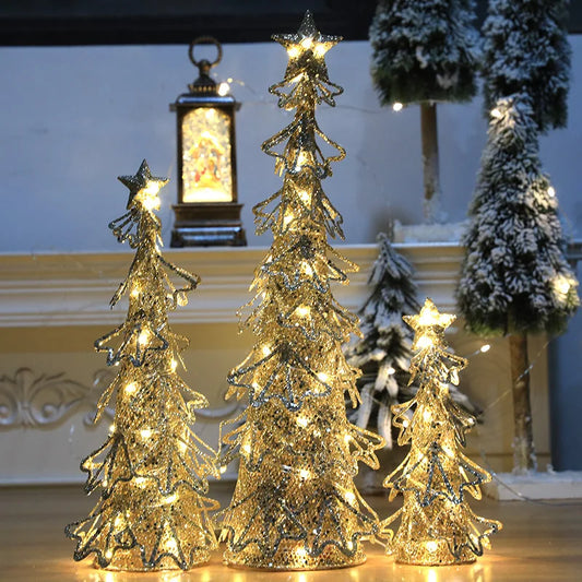 LED Lighted Christmas Tree Table Ornaments Small Metal Christmas Tree Xmas Decoration Birthday Wedding Party Decor Favor Gift - ShopperDeals.shop