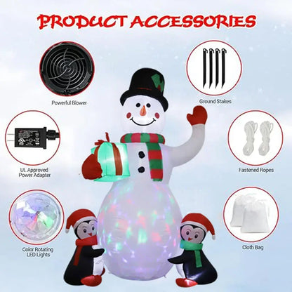 1.8m Christmas Decoration Inflatable Toy Gift Snowman Penguin Built-in LED Lights Indoor Outdoor New Year Party Garden Decor - ShopperDeals.shop