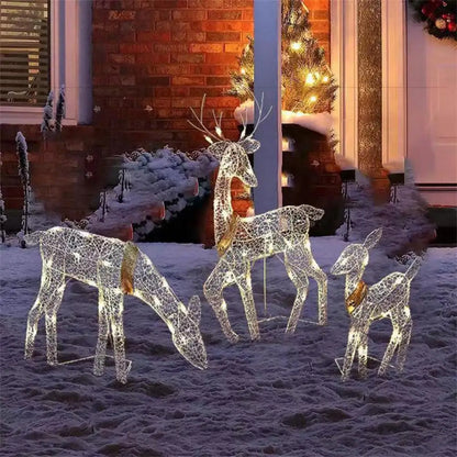 2D LED Lighted Deer Family Figurine Cozy Holiday Outdoor Garden Decoration Led Deer Family Figurine for Christmas Outdoor Yard - ShopperDeals.shop