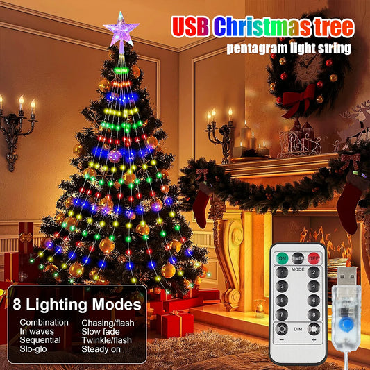 🎄 LED. 3M 2M Christmas Tree Pentagram Light: Illuminate Your Holidays! ✨ - ShopperDeals.shop